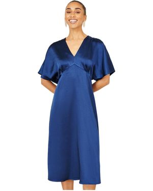 Yumi' Satin Midi Kimono Dress - Blue