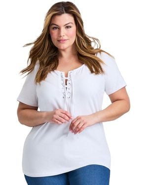 Avenue Plus Size Lacing Detail Tunic Tee - White
