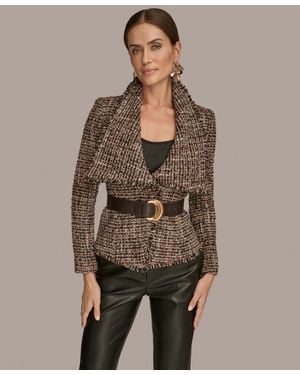 Donna Karan Belted Tweed Blazer - Brown