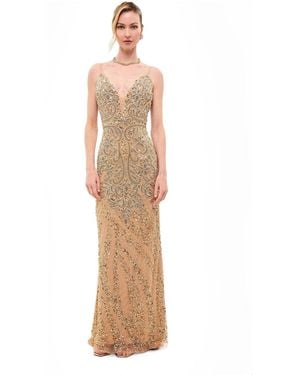 Beauut Embellished Sequin Maxi Dress With Trail - Natural
