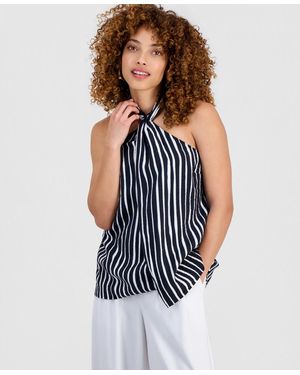 INC International Concepts Petite Striped Halter-neck Sleeveless Top - Blue