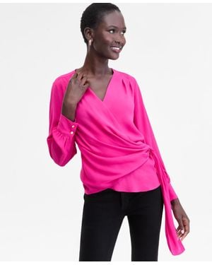 INC International Concepts Asymmetric-tie Surplice Top - Pink