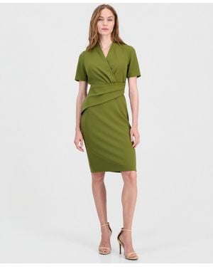 Anne Klein Surplice V-neck Scuba Crepe Dress - Green