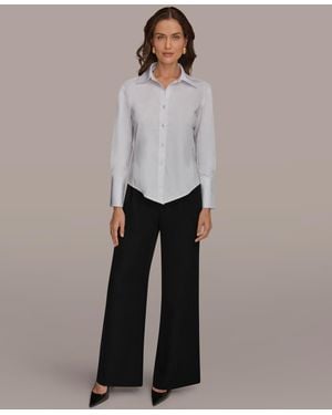 Donna Karan Petite Collared Neck Shirt - Gray