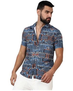 Campus Sutra Icy Artistic Bohemian Shirt - Blue