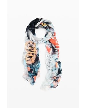 Desigual Rectangular Patterned Foulard - White