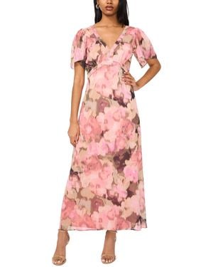 Msk V-neck Flutter-sleeve Maxi Dress - Pink
