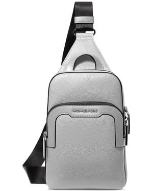 Michael Kors Hudson Pebbled-leather Double-zip Sling Bag - Gray