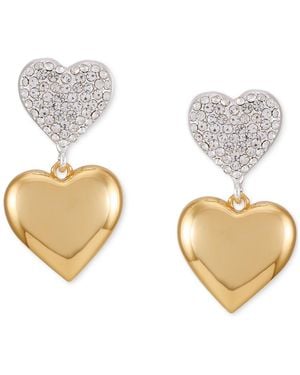 Guess Two-tone Pave Crystal Heart Drop Earrings - White