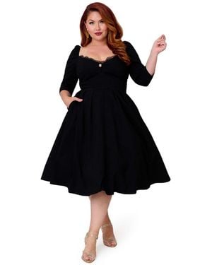 Unique Vintage Plus Size 1950s Sweetheart Neckline Lamar Swing Dress - Black