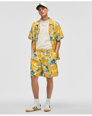 Mode Of One Blurred Floral Relaxed-fit 6-1/2" Shiny Twill Shorts - Yellow