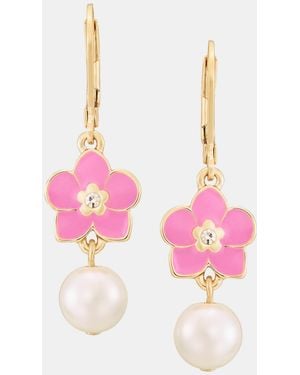 KARL LAGERFELD Orchid & Imitation Pearl Double Drop Earrings - Pink