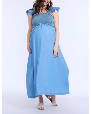 Motherhood Maternity Sleeveless Ruffle Shoulder Smocked Maxi Dress - Blue