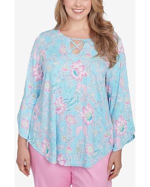 Ruby Rd. Plus Size Floral Puff Print Top - Blue