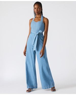 Steve Madden Artie Denim Halter Jumpsuit - Blue