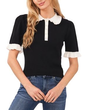 Cece Cotton Ruffle-collar Short-sleeve Top - Black