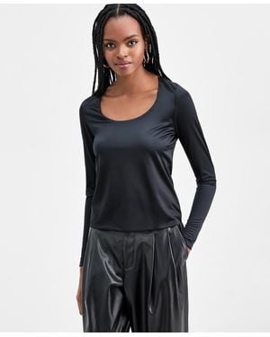 BarIII Shine Scoop-neck Top - Black