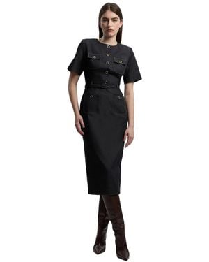 Karen Millen Tailored Denim Belted Midi Dress - Black