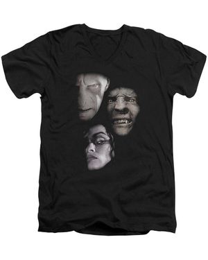 Harry Potter Villian Heads Short Sleeve V Neck Premium Cotton Tee / T-shirt - Black