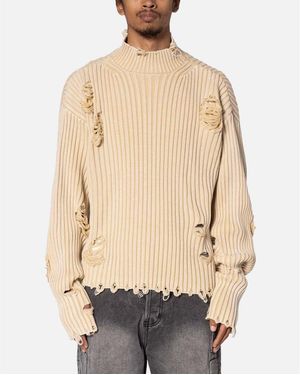 MNML Distressed Crop Knit Sweater - Natural