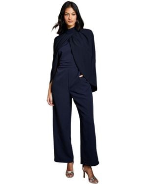 Coast High Neck Cape Wide Leg Jumpsuit - Blue