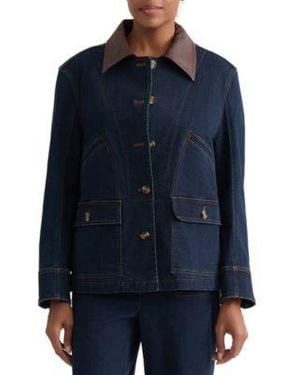 Jones New York Contrast Collar Button Front Barn Jacket - Blue