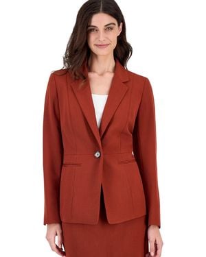 Kasper Petite Notch Collar Single-button Shoulder-padding Jacket - Red