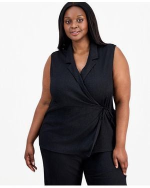 Anne Klein Plus Size Notch-collar Sleeveless Wrap Top - Blue