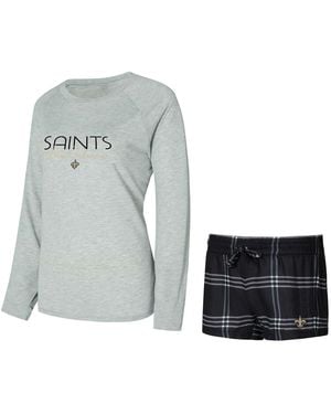 Concepts Sport New Orleans Saints Petition Raglan Long Sleeve Top Shorts Set - Blue