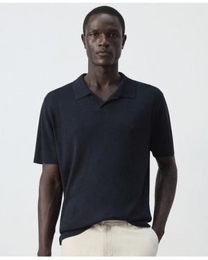 Mango Fine Knit Regular-fit Cotton-blend Polo Shirt - Blue