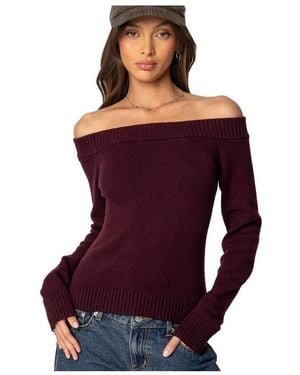 Edikted Elona Off Shoulder Knit Top - Purple