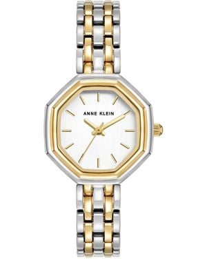 Anne Klein Quartz Hexagonal White Dial Alloy Metal Bracelet Watch 36mm - Metallic
