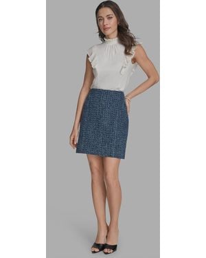 BCBGMAXAZRIA Cotton Tweed Mini Pencil Skirt - Blue