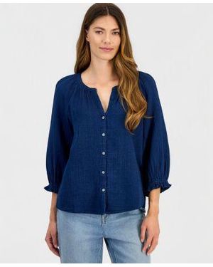 Style & Co. Style Co Cotton Blouse Macys Exclusive - Blue