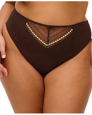 Elomi Plus Size Matilda High-waisted Embroidered Mesh Panty - Brown