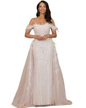 Lara Off Shoulder Gown With Feathers - Pink