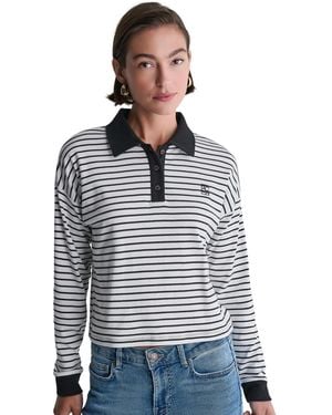 BCBGMAXAZRIA Long-sleeve Striped Collared Polo Top - Gray