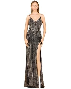 Lara Spaghetti Strap Beaded Gown - Metallic