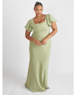 Six Stories Square Neck Crepe Bridesmaid Dress - Green
