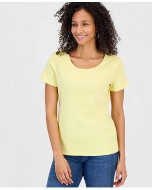 Style & Co. Cotton Short-sleeve Scoop-neck Top - Yellow