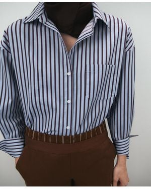Mango Striped Cotton Shirt - Blue