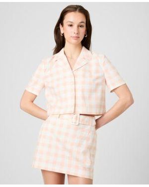 French Connection Collared Gingham Crop Shirt Belted Mini Skirt - Natural