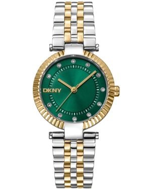 DKNY Essential Glitz Dark Green Dial Gold Two-tone Stainless Steel Bracelet Watch 30mm