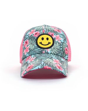 SHADY LADY Adjustable Snap Back Smiley Face Trucker Hat - White