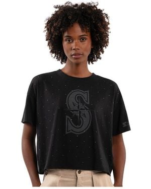 Starter Seattle Mariners Rhinestone Sprinkle Boxy Cropped T-shirt - Black