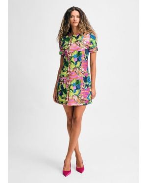 Isaac Mizrahi New York Sequin Floral Short Sleeve Mini Dress - Red