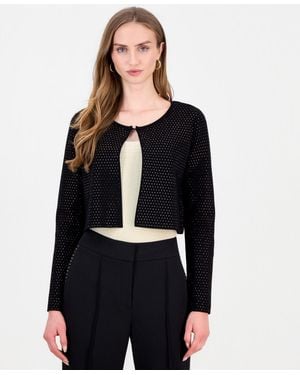 Tahari The Blakely Embellished Cropped Crew Neck Cardigan - Black