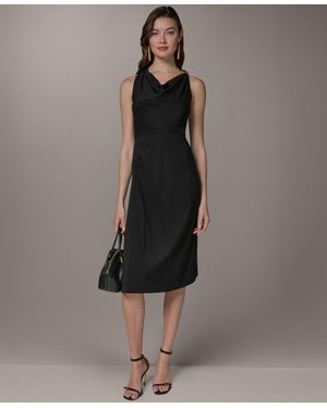 Donna Karan Halter Cowl Neck Sheath Sleeveless Midi Dress - Black