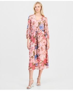 Anne Klein Belted V-neck Dress - Red