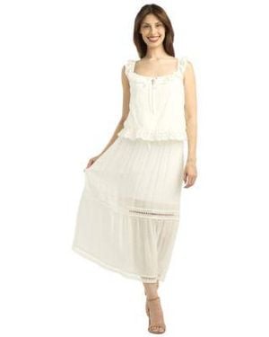 Bcx Ruffle Detail Square Neck Top Textured Pull On Maxi Skirt Set - White